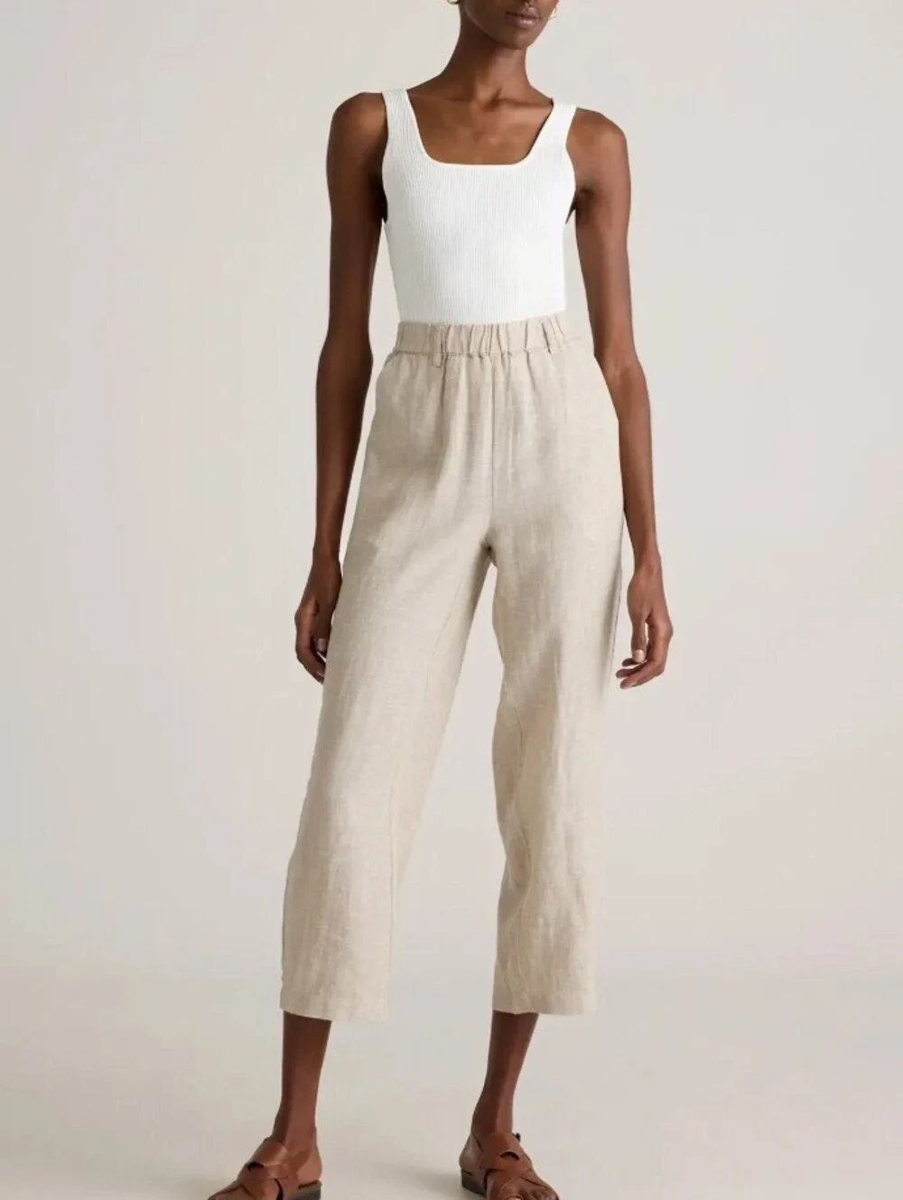 Quince Light Tan Flax 100% European Linen Pull on Pants - Size - Large